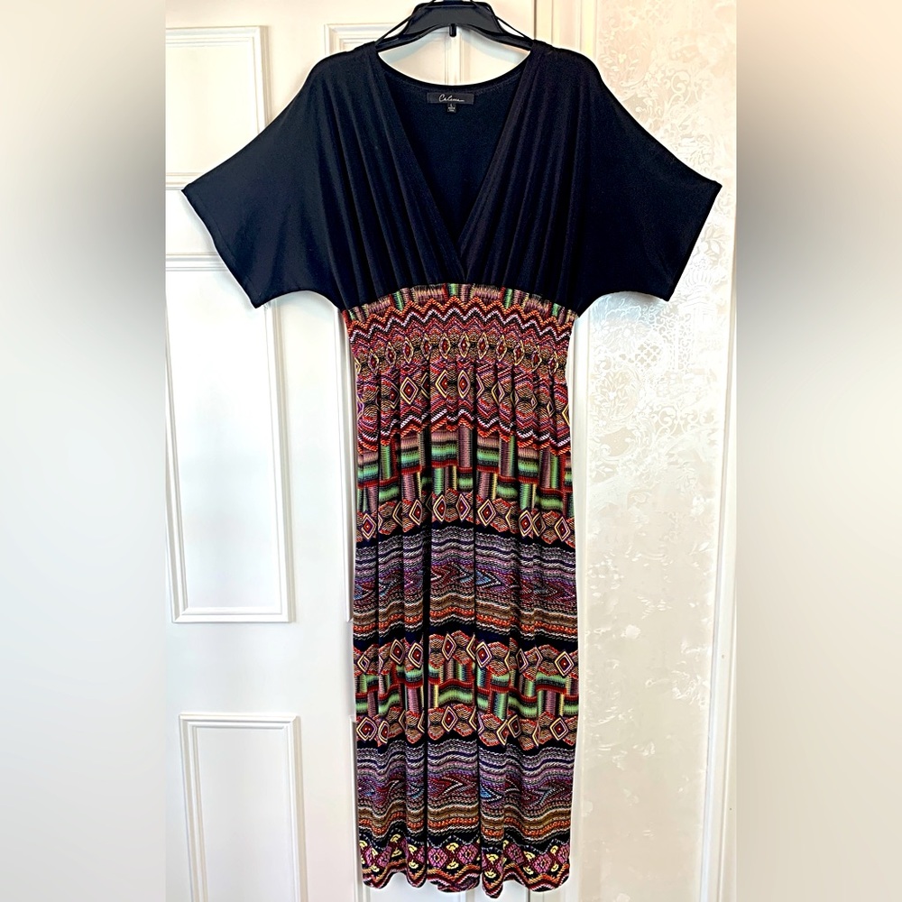 Multi-colored, empire waist, midi dress, large